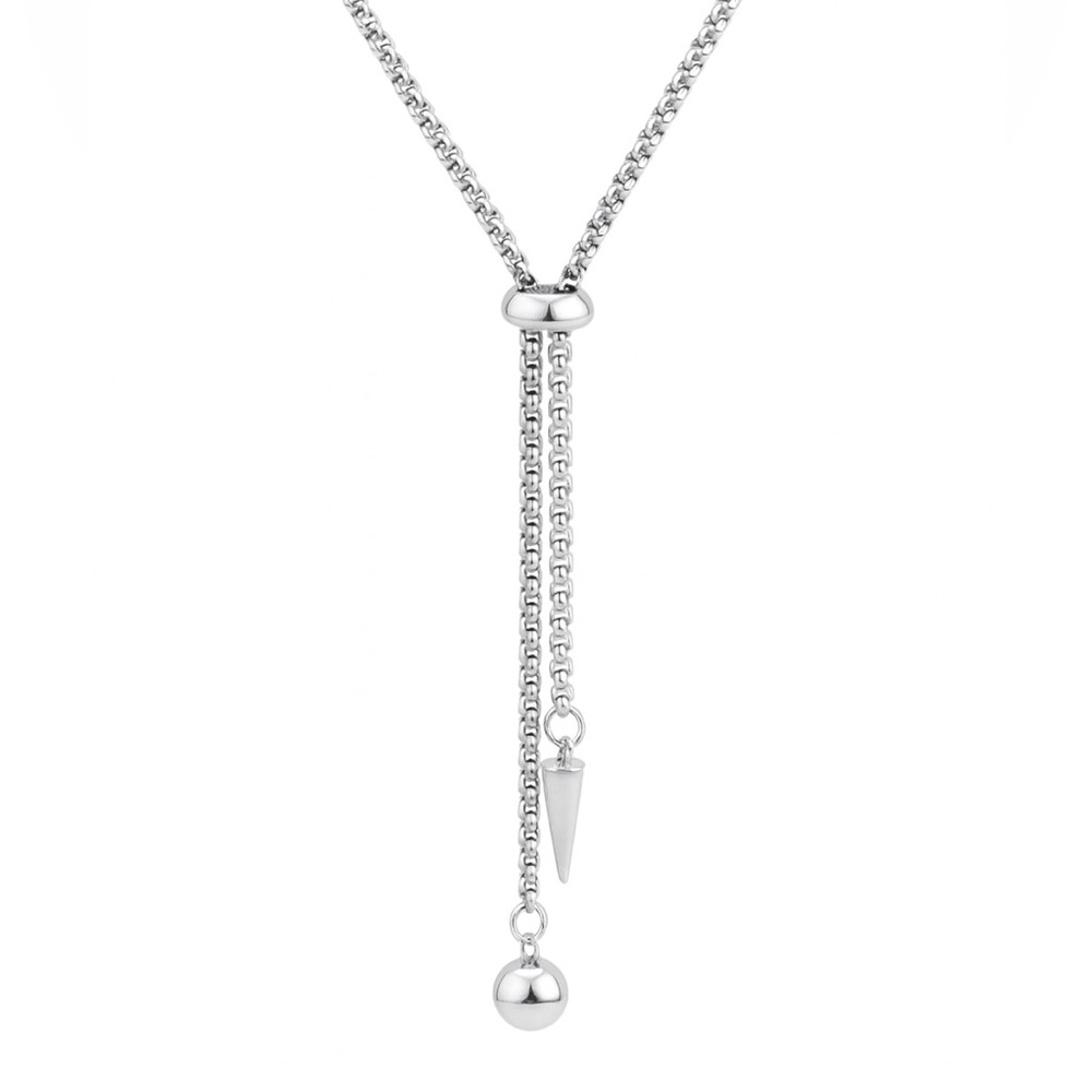 Stainless Steel Lariat Y Necklace Adjustable Slider Chain Spike Drop Pendant